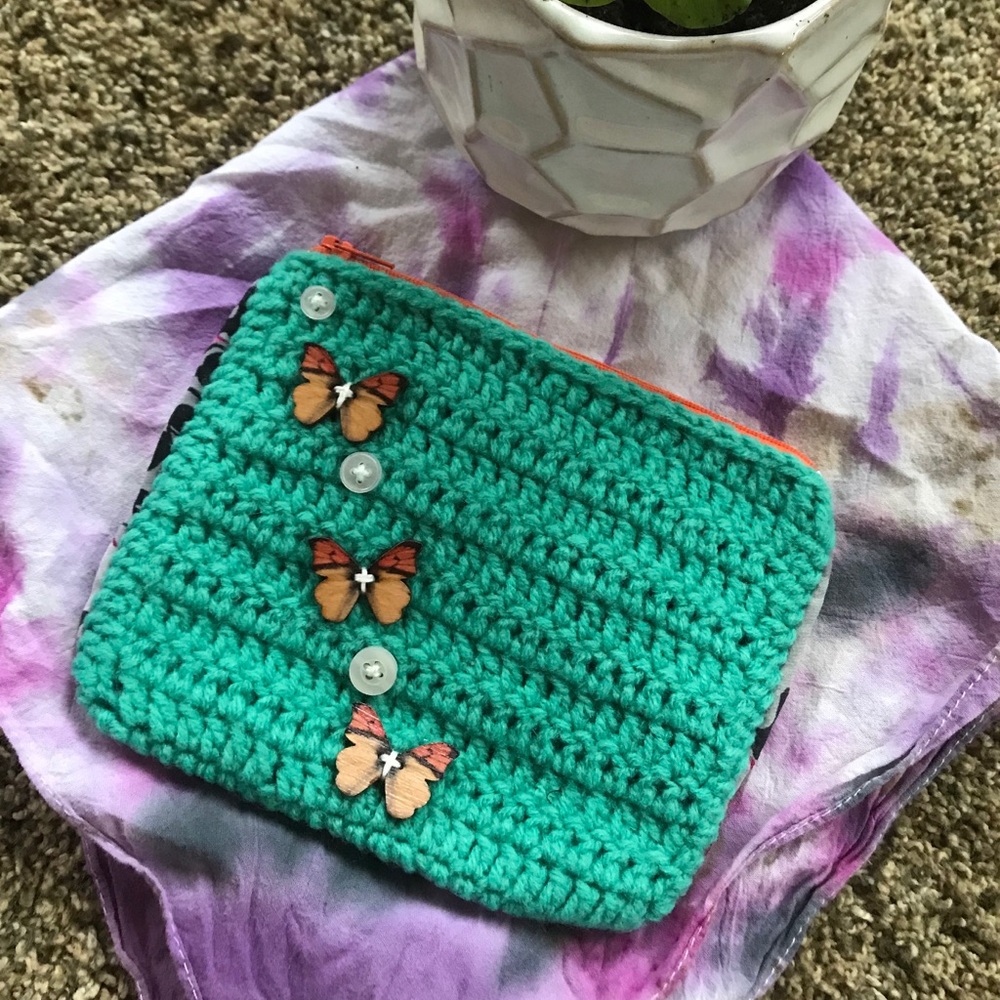 Teal and floral Monarch Cosmetic bag